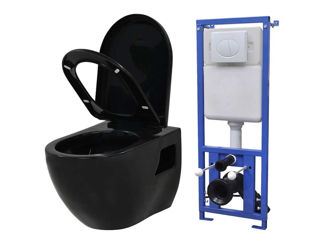 Inodoro suspendido con cisterna empotrada, cerámica, negro, DKD HOME DECOR