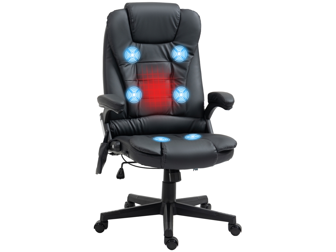 Silla de oficina negra con función de masaje, calefacción, reclinación y movimiento de balanceo de 360°.