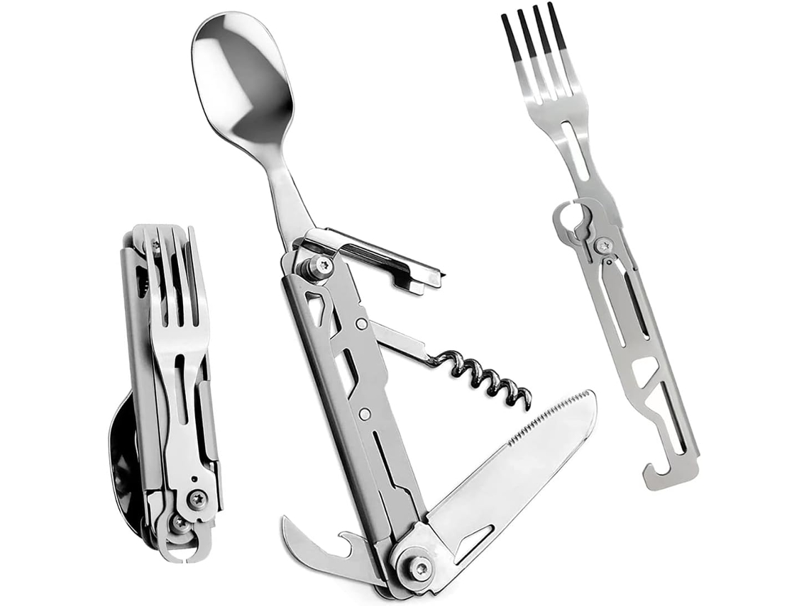 Juego De Platos Plegables De Acero Inoxidable 5 En 1 Con Bolsa, Portátil.