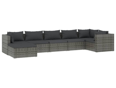 Conjunto 7 de muebles de jardín VIDAXL y cojines ratán sintético gris