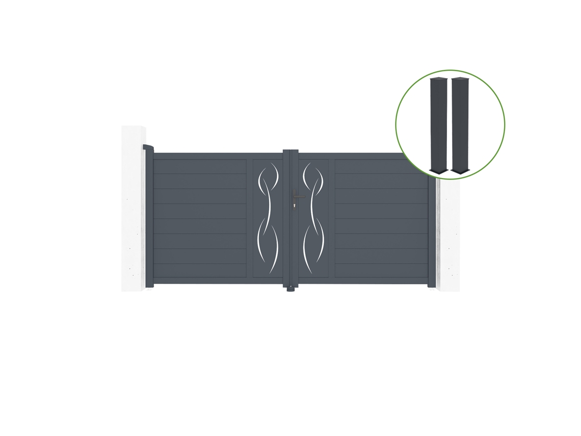 Puerta abatible 3m LIFE Al.140cm aluminio gris 2 postes 20x20cm Al.166cm CASANOOV