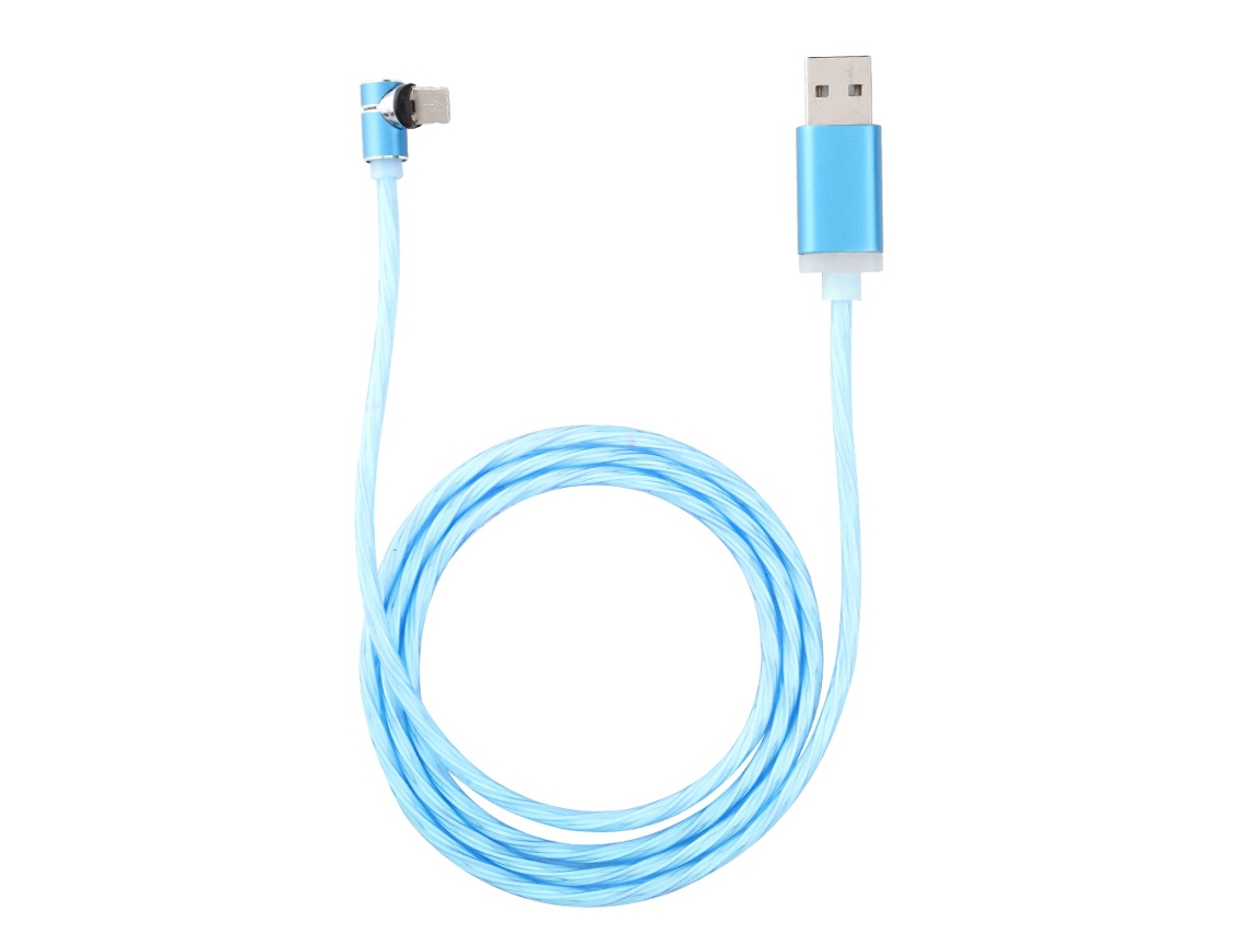 Cabo De Dados Magnético Portátil 1m Usb Luminoso Iluminado Para Ios (azul), Corrente 2,1a, Material Tpe