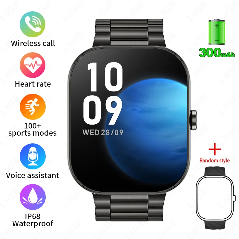 (negro, Correa De Acero) Smartwatch, 2.01 '', Llamada Bluetooth, Asistente De Voz, Monitoreo De Frecuencia Cardíaca,