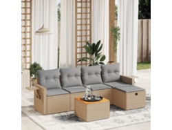 Conjunto de sofá de jardín de 6 piezas con cojines, mimbre beige mixto, DKD Home Decor