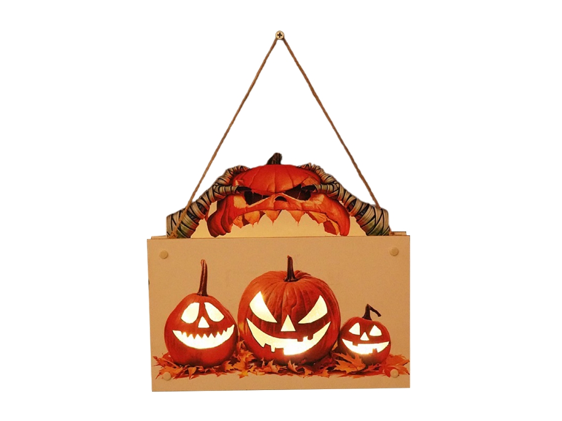 Letrero De Madera Iluminado Con Diseño De Calabaza Para Decoración De Halloween, Puerta, Pared O Para Colgar.