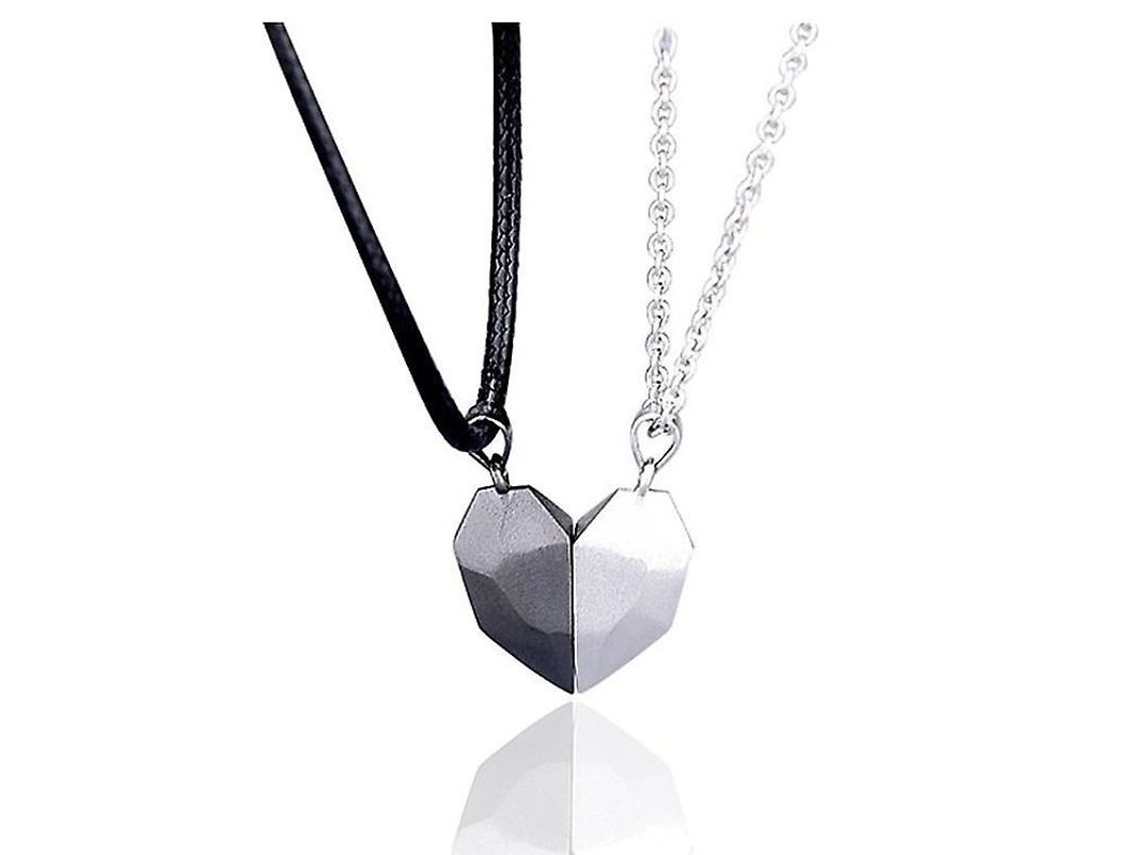 Collar creativo con un colgante de pareja "Dos almas, un corazón" en acero inoxidable con una piedra magnética, que representa la piedra de los deseos.