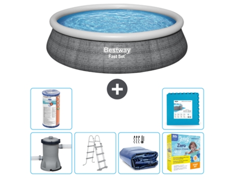 Piscina Hinchable Redonda Fast Set BESTWAY - Estampado Ratán - 457 x 107 cm - Incluida Bomba - Escalera Accesorios CB26