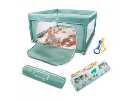 Parque de juegos con alfombra Bebés y niños MOBICLINIC 120x120x0,8 cm Plegable Bolsa transporte Verde Happyland