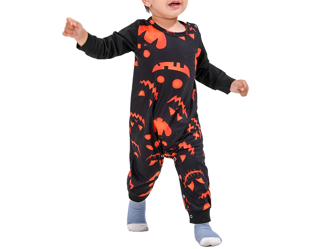 Omni-pijamas Familiares De Halloween Con Cara Sonriente Luminosa Manga Larga Para Hombres Mujeres Niños Bebé Negro 9-12m