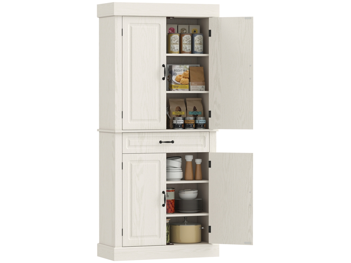 Aparador de Cozinha Estilo Colonial com 2 Armários e Gaveta, 80x35x180cm Branco ZENCORE SERVICES
