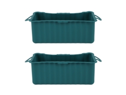 2 recipientes reutilizables de silicona para grasa de barbacoa, color verde oscuro.