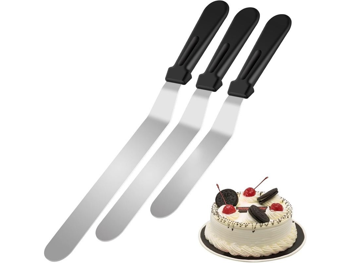 2026da-set De Espátulas De Crema Inoxidable Con Mango Plástico Inclinado Para Decorar Pasteles 6 8 10 Pulgadas Negro