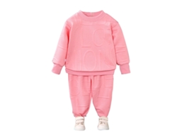 Conjunto Deportivo De 2 Piezas Para Bebé Con Estampado De Letras, Cuello Redondo Y Pantalón Con Cintura Elástica, Color Rosa, 130 Cm.