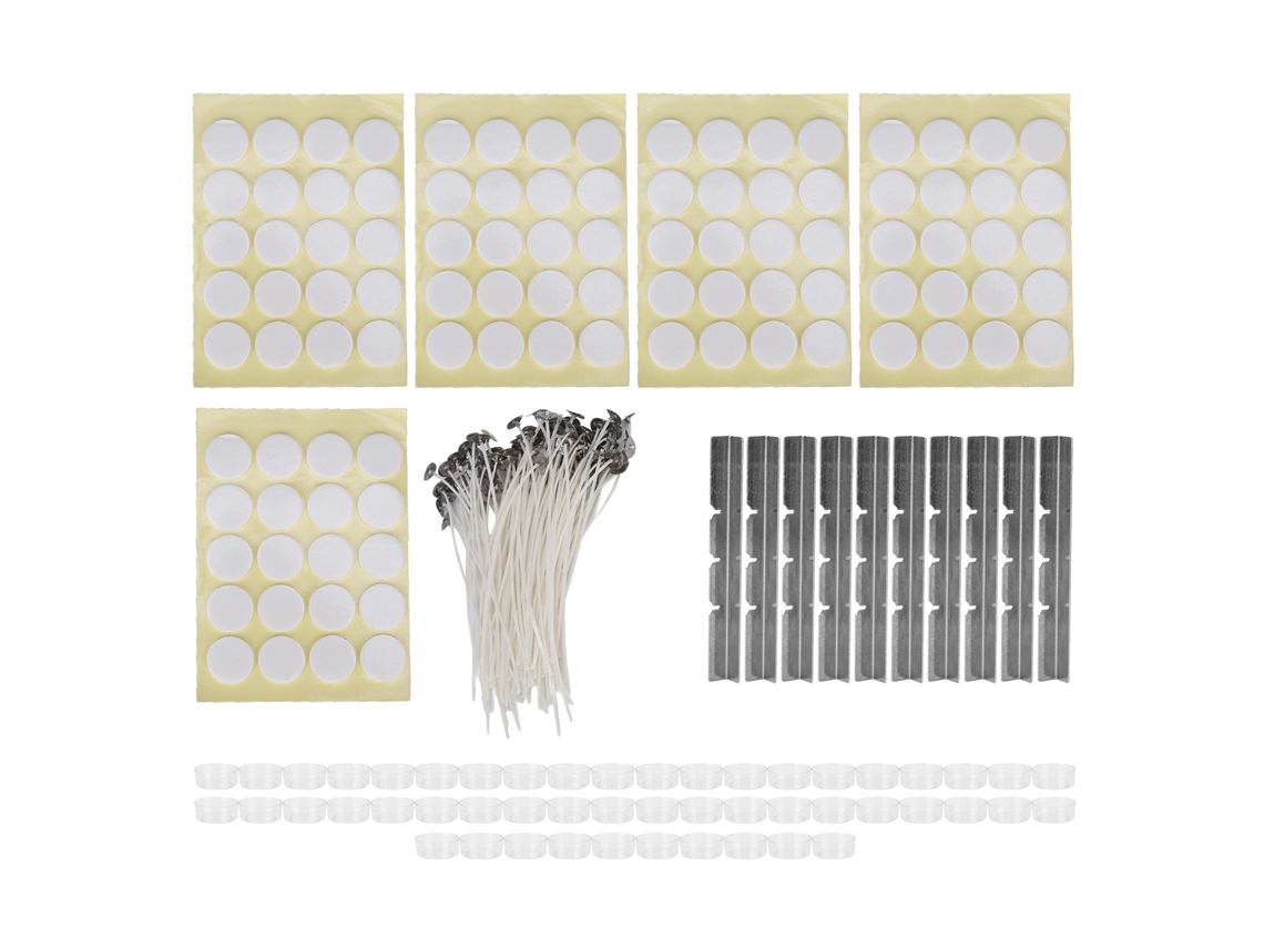 Kit para velas con 260 mechas de 15 cm, pegatinas, moldes y portavelas.