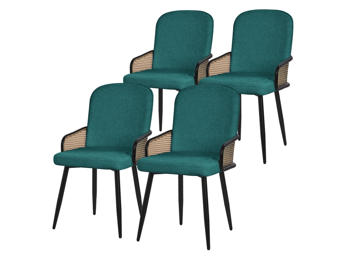 4x Sillas De Comedor Ml-design Turquesa Oscuro Con Respaldo, Reposabrazos Aspecto De Ratán