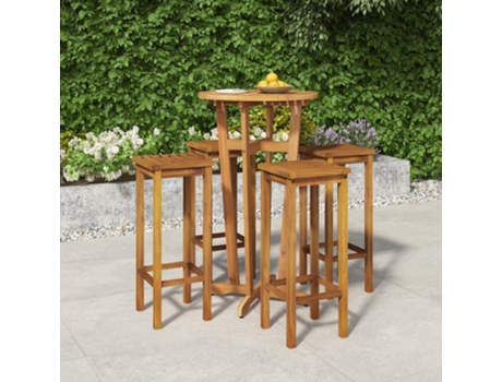 Conjunto 5 Mesa y taburetes altos de jardín VIDAXL madera maciza acacia