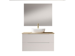Mueble de Baño con Lavabo, Espejo y Aplique Led Boreal 100x45 Cm Acabado Blanco Mate 2 Cajones Suspendidos Kibath