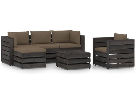 vidaXL Muebles de jardín 6 piezas con cojines madera impregnada gris