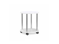Relaxdays Mesa Auxiliar Redonda Con Ruedas, Madera-acero Inoxidable, Blanco, 41.5 X 40 X 40 Cm