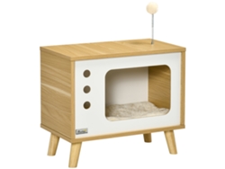 Casita Para Gatos Con Cojín Y Juguete, Roble, 50x28x43cm