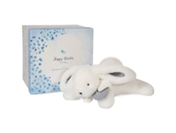 DOUDOU ET COMPAGNIE Conejo de peluche -25 cm Conejo con pompón blanco / azul Linda caja de regalo Feliz brillante Feliz Doudou para ti