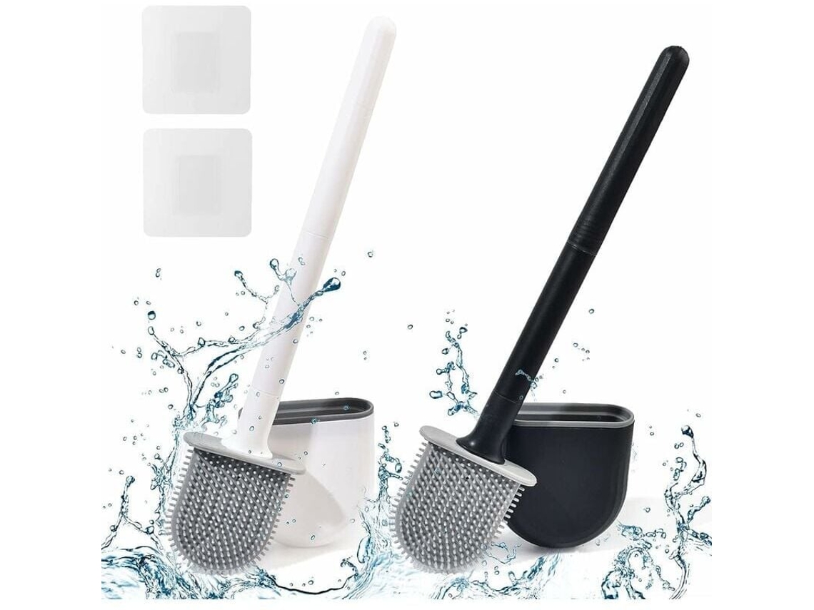 Juego de cepillo de inodoro plano de silicona de 2 piezas, incluye cepillo de inodoro y soporte para cepillo Mdug