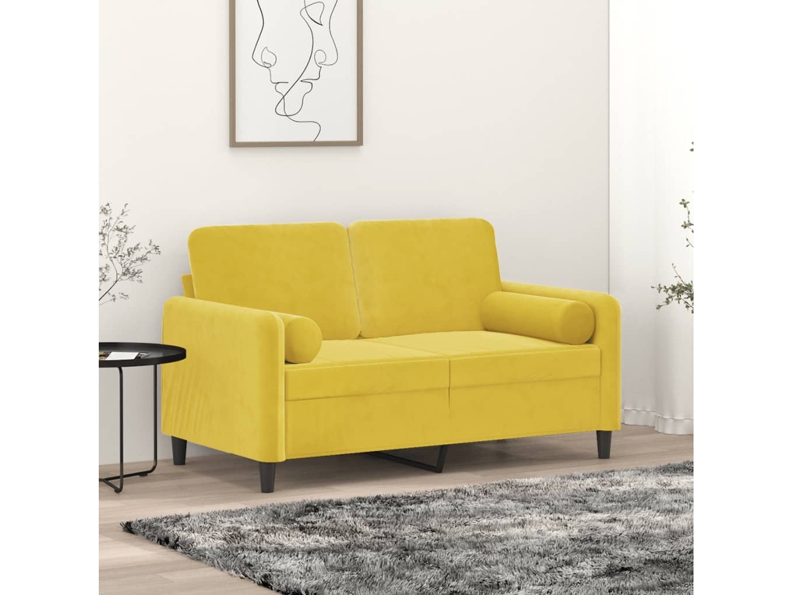 Sofá De 2 Plazas Con Cojines Terciopelo Amarillo 120 Cm