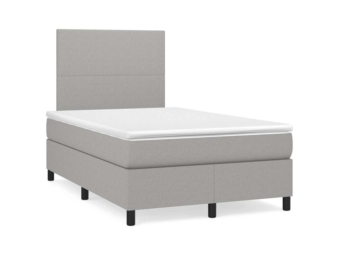 Cama Box Spring Con Colchón Y Led Tela Gris Claro 120x190 Cm