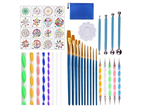 41 Piezas Herramientas de Punteado de Mandala Plantillas de Pintura DIY Paleta de Bolas Pinceles Kit de Puntos de Relieve Multifunción para Lienzo ...