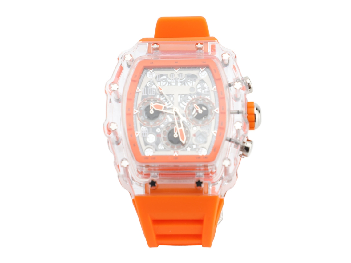 Reloj De Pulsera Transparente Para Hombre, Resistente Al Agua Hasta 50 M, Con Correa De Silicona Naranja.
