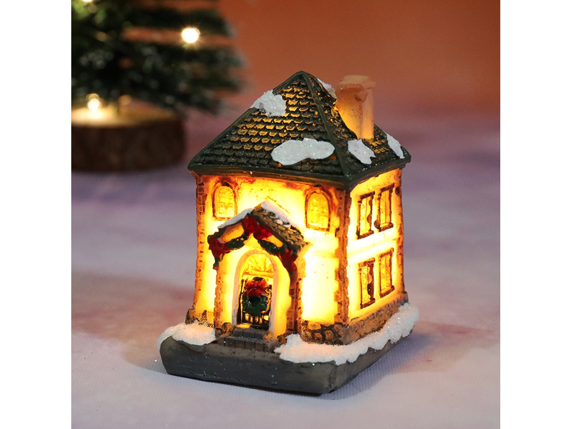 Decoración navideña de casa de resina Yuysan con luces, estilo A
