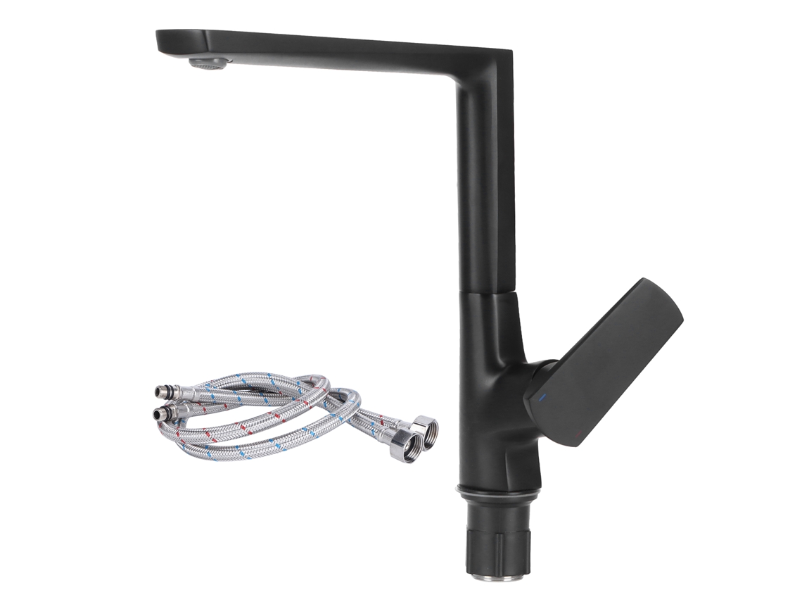 Grifo giratorio de 360° G1/2 para fregadero de cocina/baño, negro
