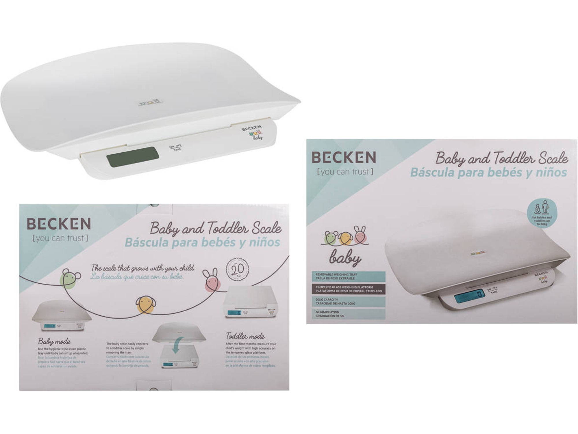 Báscula Digital de Bebé BECKEN Baby BCS-2973 (Evolutiva | Hasta 20kg | Blanco)