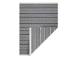 Alfombra Twin 22996 Geométrica, Rayas Algodón, Doble Cara, Flecos Ecológicos - Negro/Crema (60 x 90 cm)