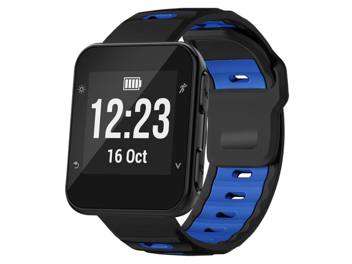 Bracelete Para Garmin Forerunner 35 / 30 / 35j - Silicone Bicolor - Encaixe Plano Preto + Azul Royal
