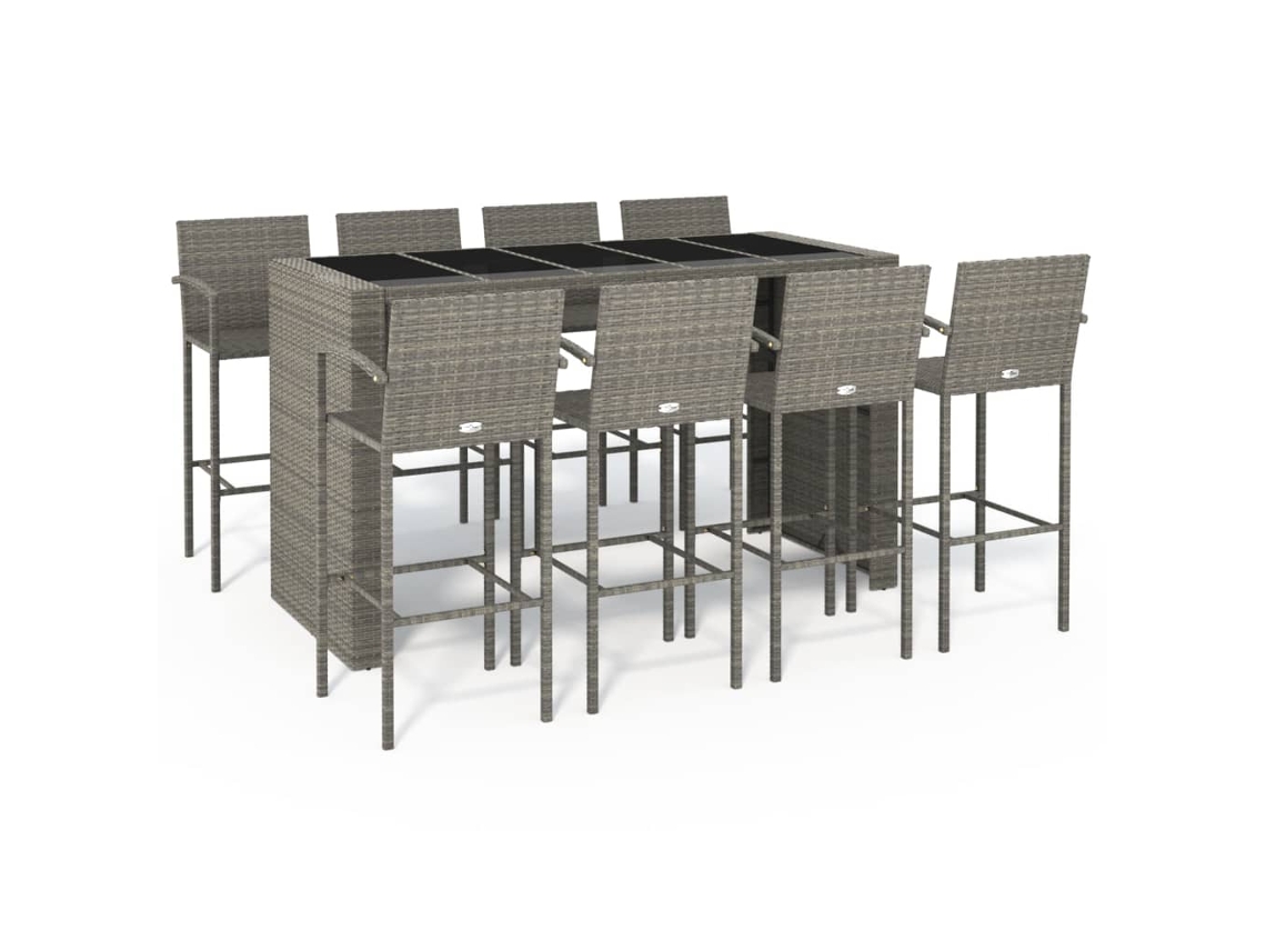 Maison Exclusive - Mesa Y Taburetes Altos Jardín 9 Piezas Ratán Sintético Gris