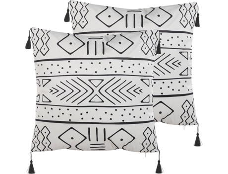 Conjunto de 2 cojines de terciopelo blanco/negro 45 x 45 cm BELIANI Schefflera