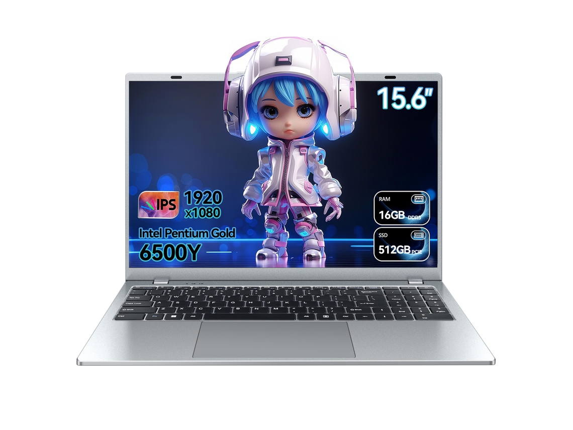 Portátil Vanwin de 15,6", 16 GB de RAM, 512 GB de SSD, procesador Intel® Pentium® Gold 6500y, Windows 11 Pro, 5000 mAh Wi-Fi 5.