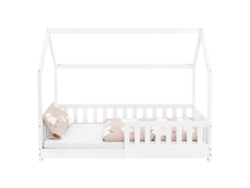 Cama infantil casa ML-Design 80x160cm color blanco con protección anticaída y somier