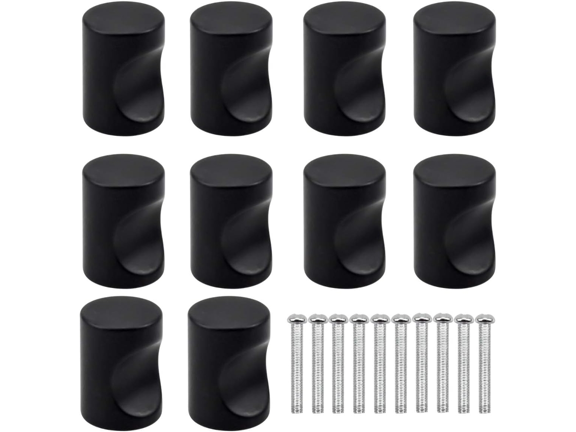 MEOIRUERY Pandillas de gabinete contemporáneas, perillas de forma de cilindro de acabado negro plano con superficie lisa, perfecta para gabinete, armador, tocad
