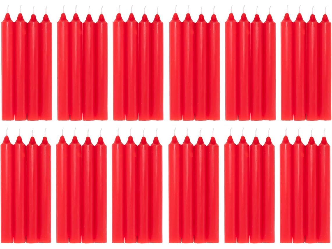COM-FORT HOUSE- Vela de mesa Roja - Pack velas de 48 Unidades - Velas Decorativas Sin Perfume - Velas para tu Hogar