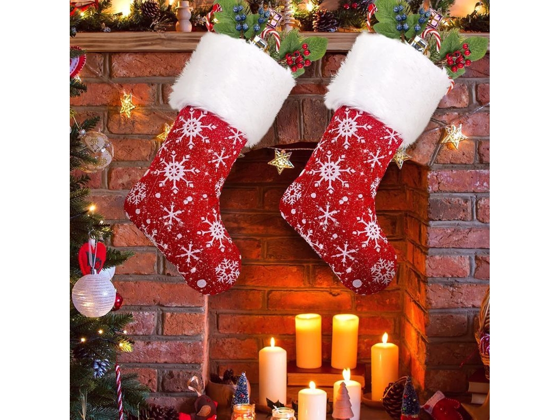 Calcetines Navideños De Nieve De 45 Cm, Con Pelo Sintético Y Purpurina, Regalo Decorativo (paquete De 2)
