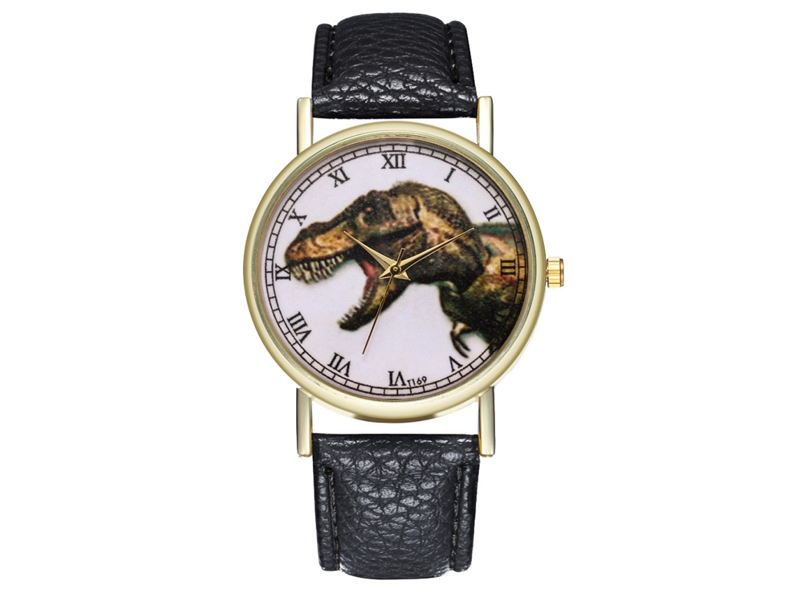 Reloj De Pulsera Unisex De Cuarzo, Elegante Y Moderno, Con Estampado De Dinosaurios (negro).