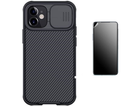 Kit Carcasa y Protector iPhone 12 Ultimatte, Nillkin Camshield Negro