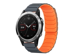 Bracelete Para Garmin Fenix 8 / 7 / 6 / 5 (22mm) - Silicone Magnético Cinza E Laranja