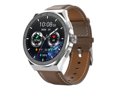 Smartwatch BM01 1.45 '' Correa de cuero IP68 Reloj inteligente resistente al agua Compatible con llamadas Bluetooth / NFC (Plata)