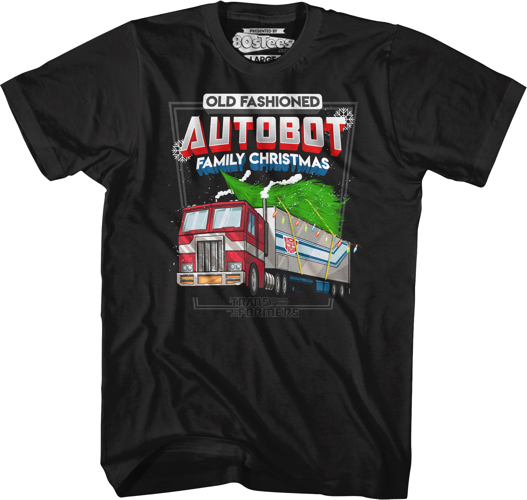 Camisetas Unisex DEEPSTONE Old Fashioned Autobot Family Christmas Transformers Negro (XL)