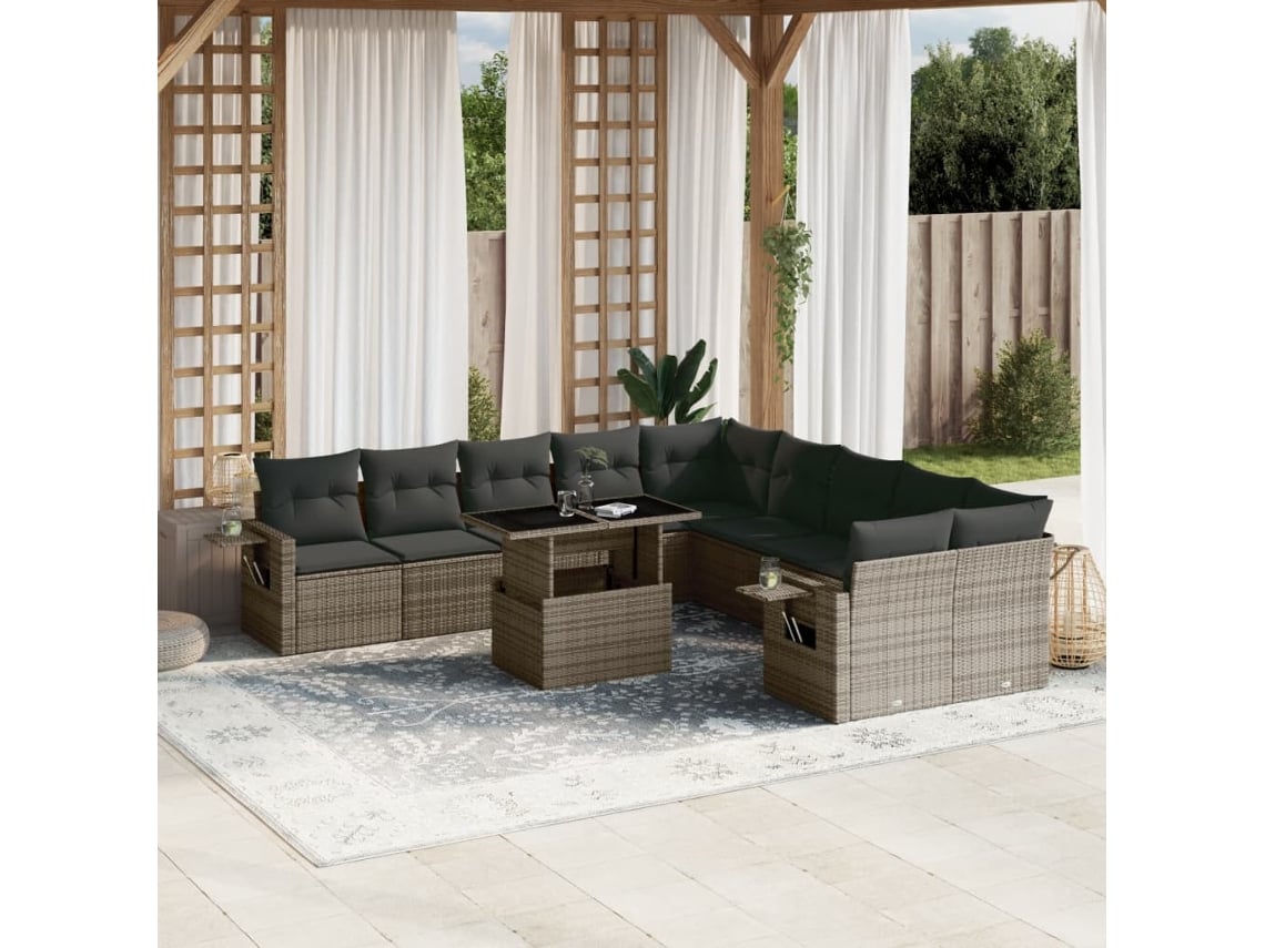 Conjunto de sofás de jardín de 11 piezas DKD Home Decor con cojines de mimbre gris