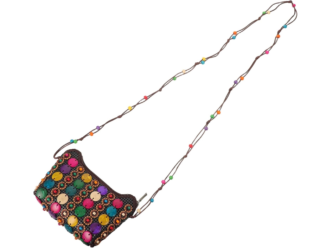 Bolso De Mano Étnico Retro De Cáscara De Nuez Adornado Con Cuentas, Bolso De Hombro Bohemio Para Mujer Con