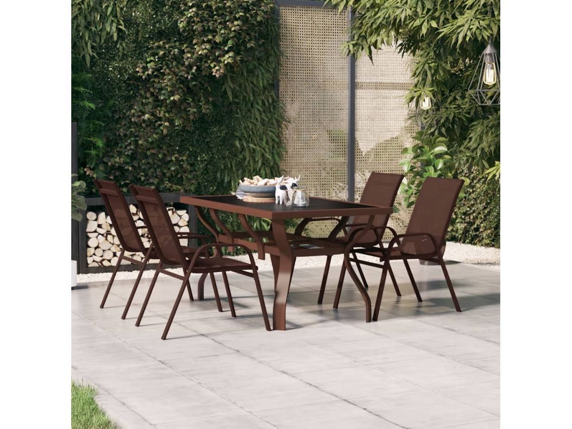 Mesa de jardín LOVELY HOME para cenar en acero y vidrio, color marrón/negro (140 x 70 x 70 cm)